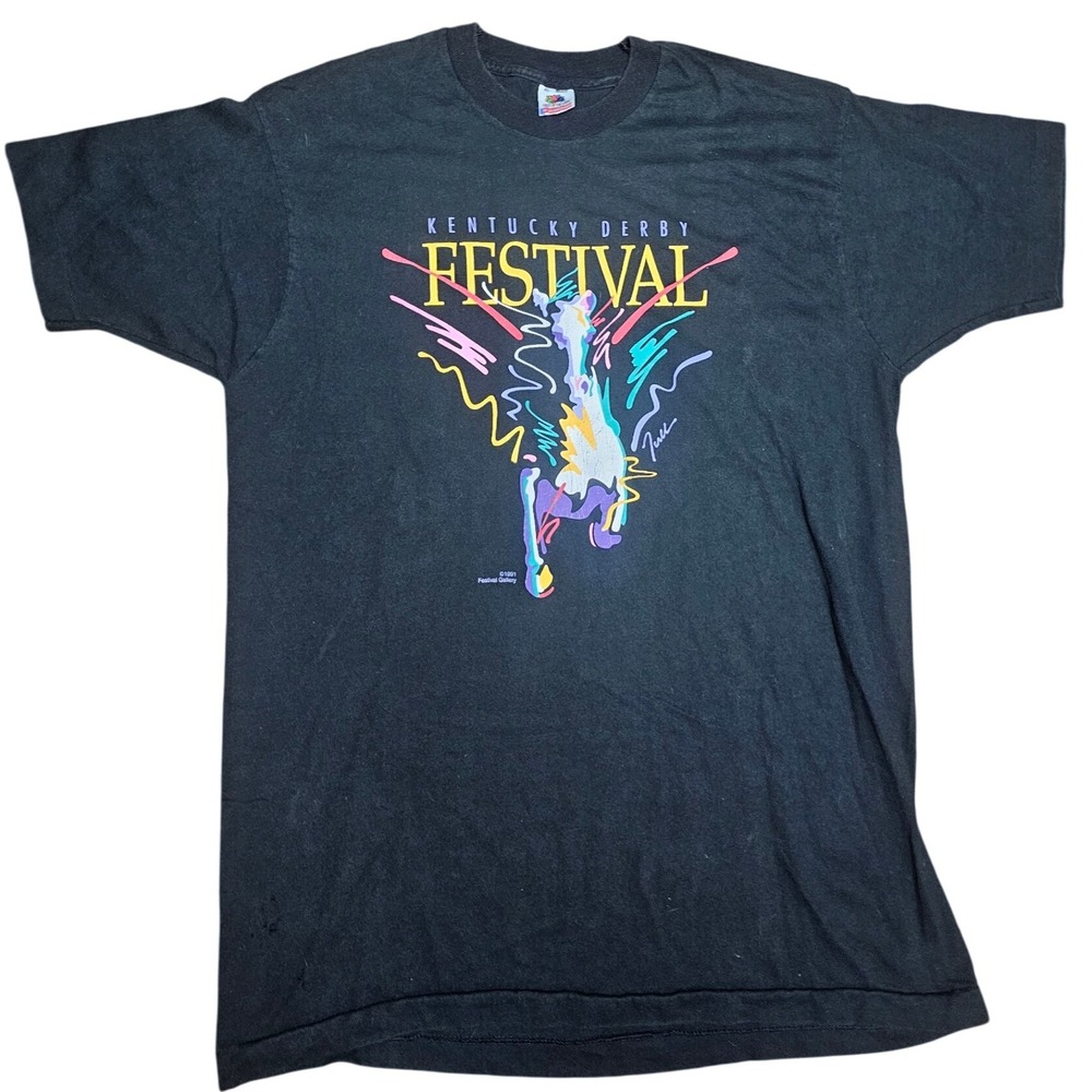 1991 Kentucky Derby Festival Graphic T Shirt Black Mens Vintage Horse Art - Picture 1 of 7